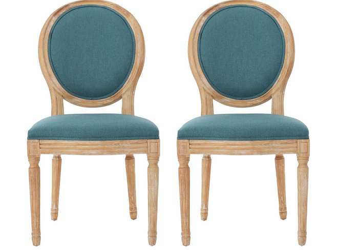 Photo 1 of PHINNAEUS FRENCH COUNTRY FABRIC DINING CHAIRS SET OF 2 TEAL COLOR