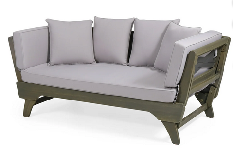Photo 1 of OCEANA OUTDOOR ACACIA WOOD AND ROPE EXPANDABLE DAYBED WITH GRAY CUSHIONS