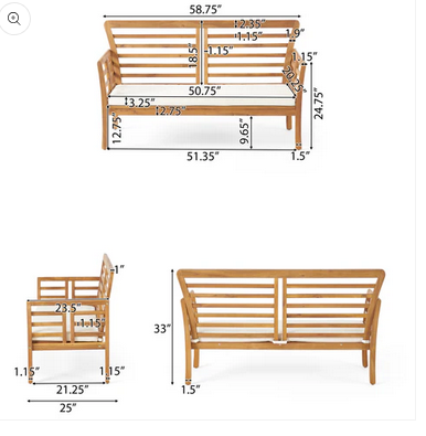 Photo 1 of LOUIS OUTDOOR MODERN ACACIA WOOD LOVE SEAT WITH CUSHIONS
