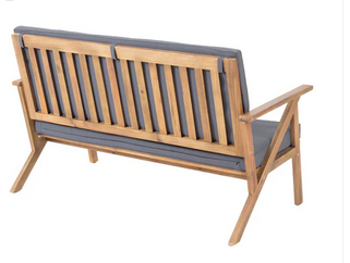 Photo 1 of MANAROLA 4 PC OUTDOOR NATURAL WOOD FINISH CHAT SET WITH WATER RESISTANT CUSHION