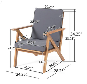 Photo 1 of MANAROLA 4 PC OUTDOOR NATURAL WOOD FINISH CHAT SET WITH WATER RESISTANT CUSHION