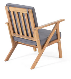 Photo 1 of MANAROLA 4 PC OUTDOOR NATURAL WOOD FINISH CHAT SET WITH WATER RESISTANT CUSHION