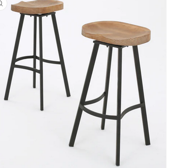 Photo 1 of SHEA 32" WOOD AND IRON RUSTIC SWIVEL SET OF 2 BARSTOOLS