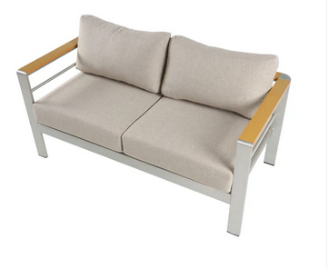 Photo 1 of AMIAS ALUMINUM OUTDOOR PATIO LOVESEAT WITH BEIGE CUSHIONS