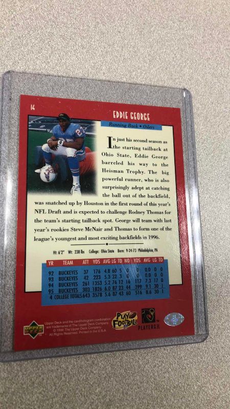 Photo 1 of 1996 NFL FOOTBALL UPPER DECK EDDIE GEORGE ROOKIE CARD