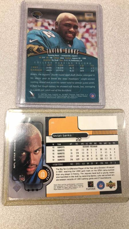 Photo 1 of NFL FOOTBALL TOPPS AND UPPER DECK TAVIAN BANKS ROOKIE CARDS