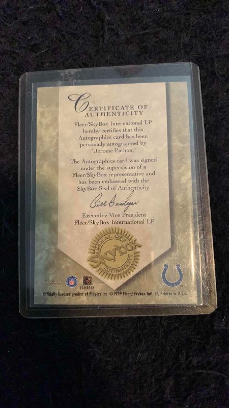 Photo 1 of 1999 NFL FOOTBALL SKYBOX AUTOGRAPHICS JEROME PATHON AUTOGRAPHED CARD