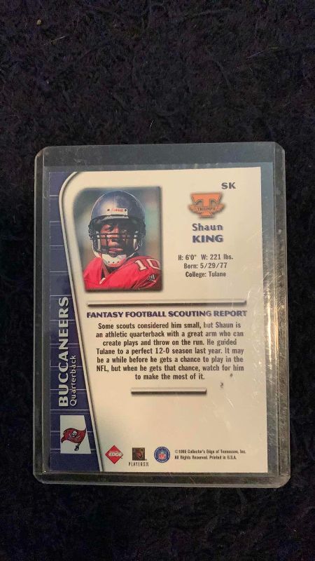 Photo 1 of 1999 NFL FOOTBALL COLLECTORS EDGE SHAUN KING AUTOGRAPHED CARD