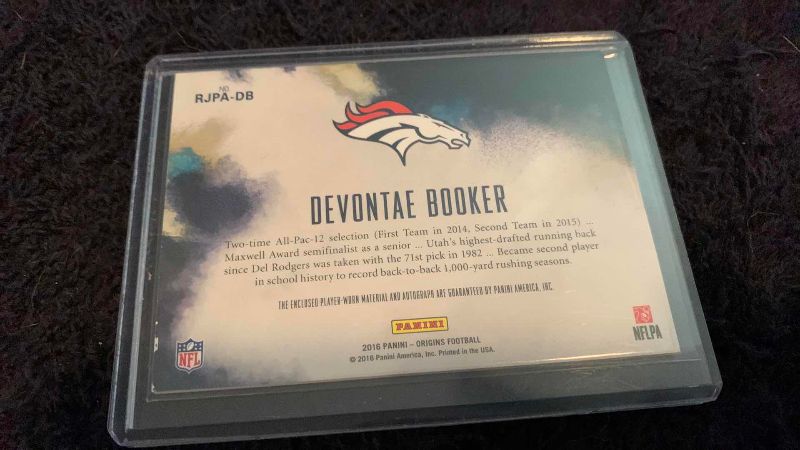 Photo 1 of 2016 NFL FOOTBALL PANINI DEVONTAE BOOKER ROOKIE JERSEY AUTOGRAPH CARD