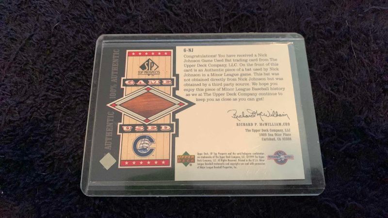 Photo 1 of 1999 MLB BASEBALL UPPER DECK NICK JOHNSON GAME USED BAT CARD