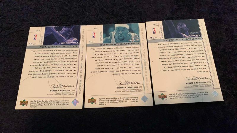 Photo 1 of 3-2001 NBA BASKETBALL UPPER DECK GAME USED COURT CARDS