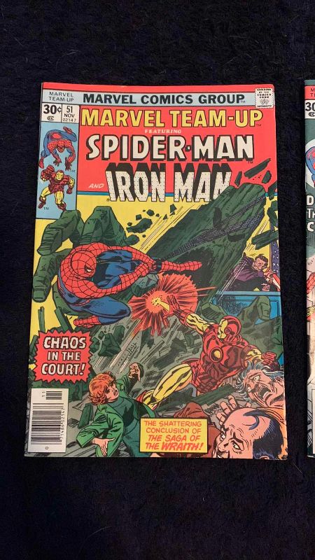 Photo 1 of MARVEL TEAM-UP 50 & 51 SPIDER-MAN IRON MAN AND DOCTOR STRANGE 1976 COMICS