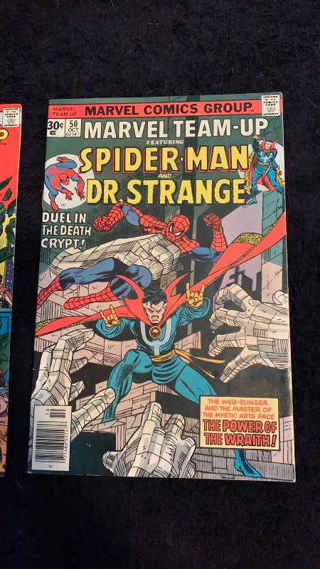 Photo 1 of MARVEL TEAM-UP 50 & 51 SPIDER-MAN IRON MAN AND DOCTOR STRANGE 1976 COMICS