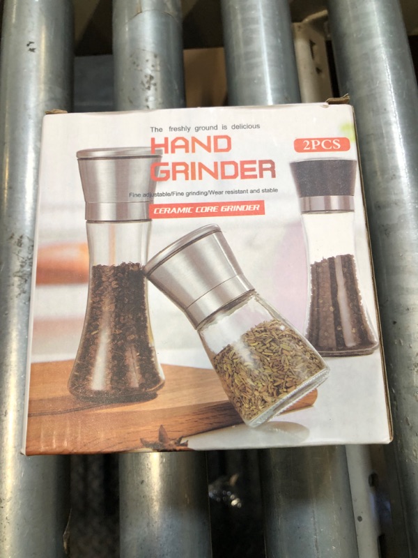 Photo 1 of Original Salt and Pepper Grinder Set - Adjustable Sea Salt Grinder & Pepper Grinder - Stainless Steel & Glass Salt and Pepper Shakers (Silver dwarf*2)