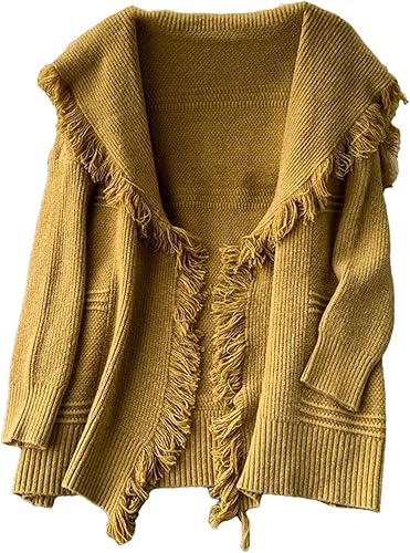 Photo 2 of  Winter Loose Knitted Shawl Cardigan Women Tassel Long Sleeves Vintage Gentle Classic Oversize Coat