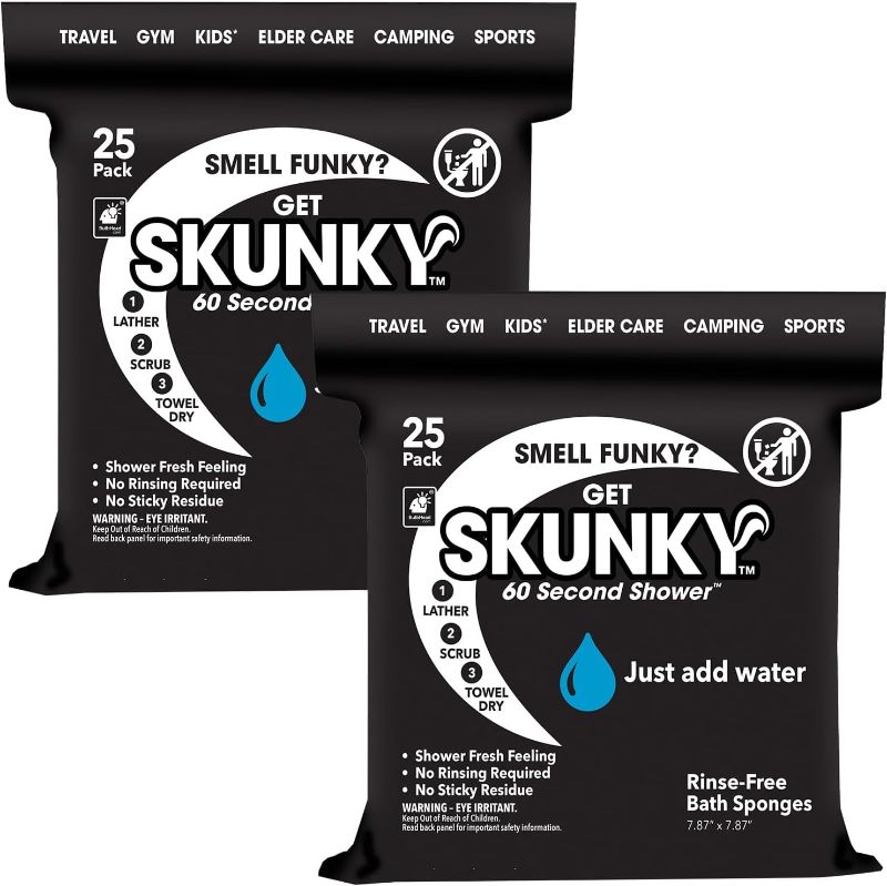 Photo 2 of 
Skunky XL 82% Larger Disposable Rinse-Free Bathing Sponge Wipes, AS-SEEN-ON-TV, Cleans Without a Shower, Just Add Water, Lather, Scrub & Dry with No Sticky Residue, Gym, Elder Care, Kids & More (1 PACK)