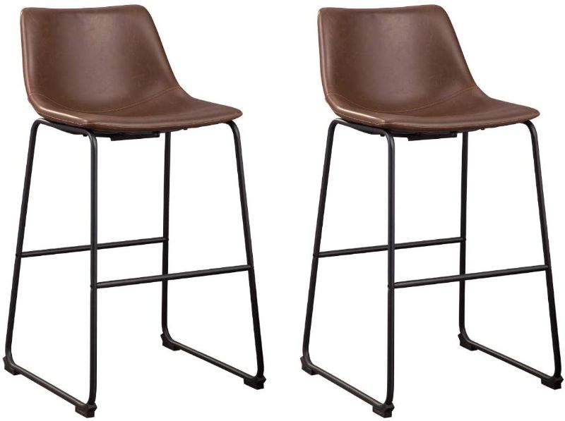 Photo 1 of **INCOMPLETE**
Signature Design by Ashley Centiar Urban Industrial 28.75" Pub Height Bucket Seat Barstool, 2 Count, Brown
