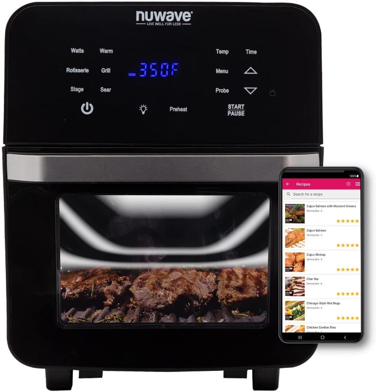 Photo 1 of **INCOMPLETE**
NUWAVE Brio Air Fryer Smart Oven, 15.5-Qt X-Large Family Size, Countertop Convection Rotisserie Grill Combo, SS Rotisserie Basket & Skewer Kit, Reversible Ultra Non-Stick Grill Griddle Plate Included
