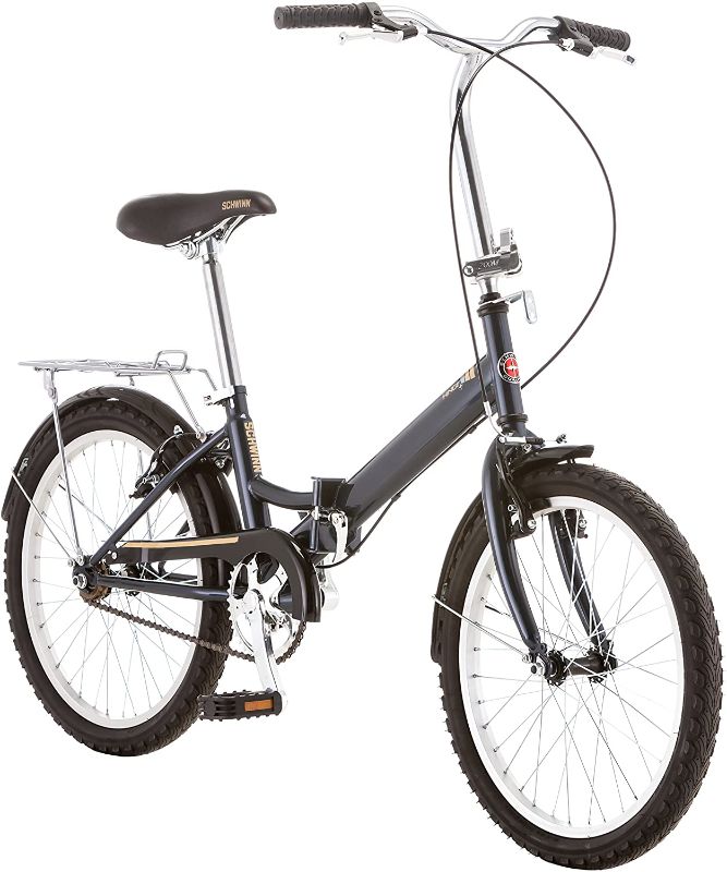 Photo 1 of **INCOMPLETE**
Schwinn Hinge Adult Folding Bike, 20-inch Wheels, Rear Carry Rack, Carrying Bag, Multiple Colors
