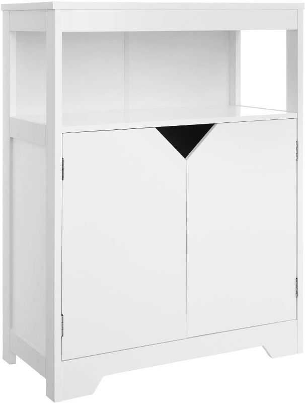 Photo 1 of **INCOMPLETE**
VASAGLE Bathroom Storage Cabinet, Floor Cabinet Cupboard, with Large Storage Capacity, Printed Marble-Like Pattern, Open Shelf, and Adjustable Closed Shelf, 23.6 x 11.8 x 31.5 Inches, White
