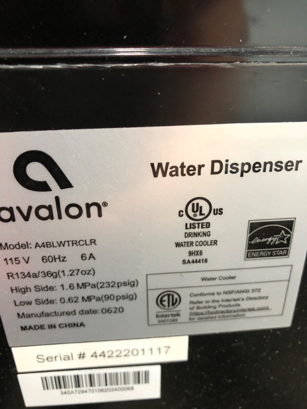 Photo 3 of Avalon A4BLWTRCLR water dispenser, 3 or 5 gallon bottle, Stainless Steel & Black
- Minor cosmetic damaged (See photos) 