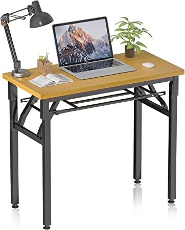 Photo 1 of YJHome Computer Table Folding Writing Desk, Modern Office Home Desktop with Iron Storage Layer for Small Space, Simple Student Table No Assembly, BLACK
