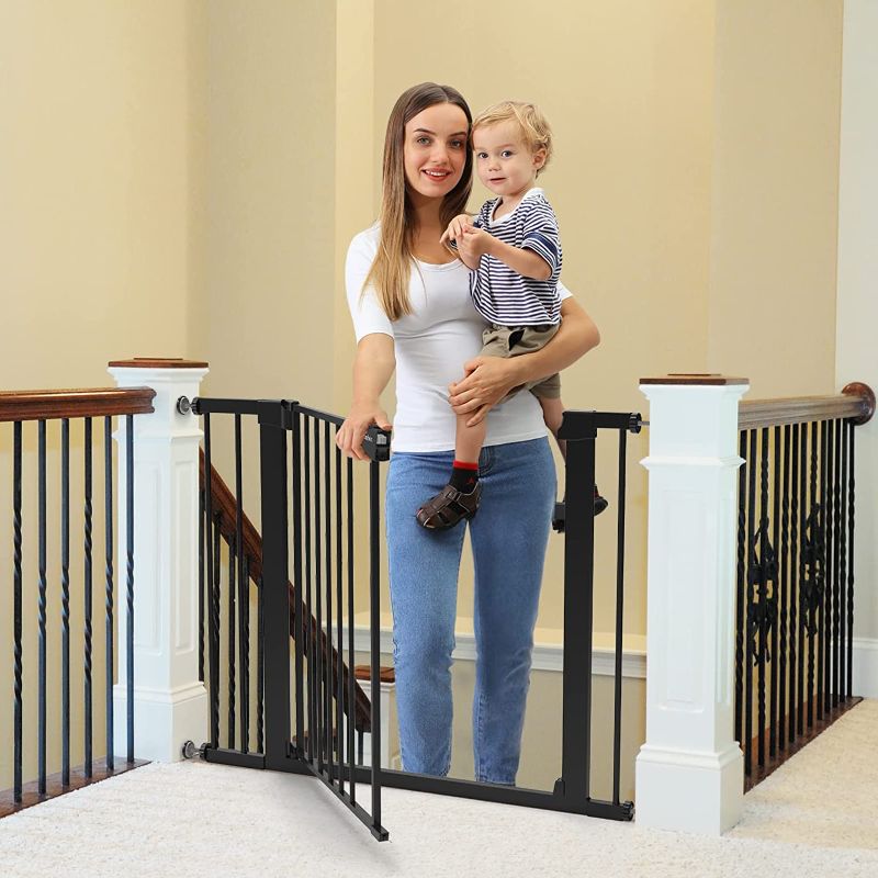 Photo 1 of Cumbor 29.5”-40.6” Auto Close Safety Baby Gate, Durable Extra Wide Dog Gate for Stairs,Doorways, Easy Walk Thru Pet Gate for House?Child Gate Includes 4 Wall Cups and Extension,Black
