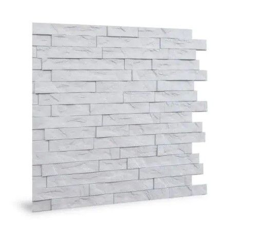 Photo 1 of 24'' x 24'' Ledge Stone PVC Seamless 3D Wall Panels in White 30-Pieces
