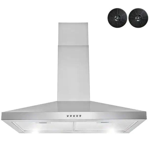 Photo 1 of 30 in. 217 CFM Convertible Kitchen Wall Mount Range Hood in Stainless Steel with Push Control, LEDs and Carbon Filters
