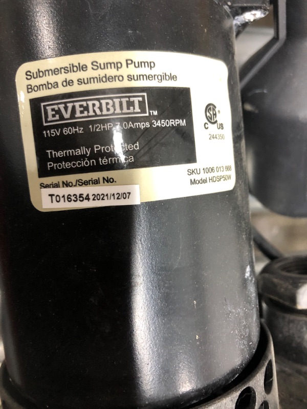 Photo 3 of Everbilt

1/2 HP Aluminum Sump Pump Tether Switch *nonfunctional parts only*