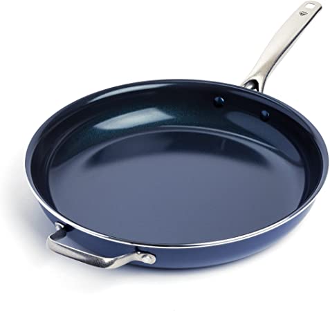 Photo 1 of Blue Diamond Cookware Diamond Infused Ceramic Nonstick, 14" Large Frying Pan with Helper Handle, PFAS-Free, Dishwasher Safe, Oven Safe, Blue
