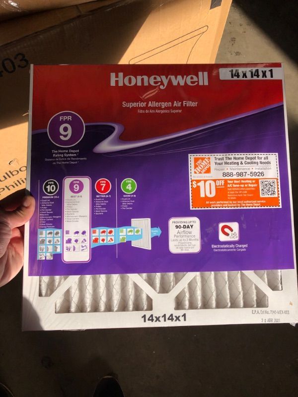 Photo 2 of 2-Honeywell 14 X 14 X 1 Superior Allergen Pleated MERV 11 - FPR 9 Air Filter
