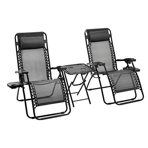 Photo 1 of Amazon Basics Textilene Outdoor Adjustable Zero Gravity Folding Reclining Lounge Chair with Side Table and Pillow - Pack of 2, Black
