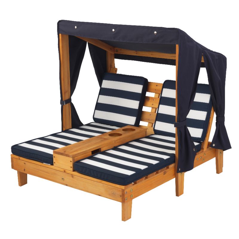 Photo 1 of 524 8.5 X 16.5 X 43.5 in. Double Chaise Lounge with Cup Holders - Honey Navy & White Stripes
