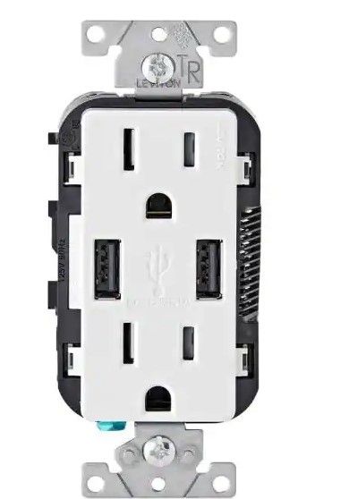 Photo 1 of 
Leviton
3.6A USB Dual Type A In-Wall Charger with 15 Amp Tamper-Resistant Outlets, White