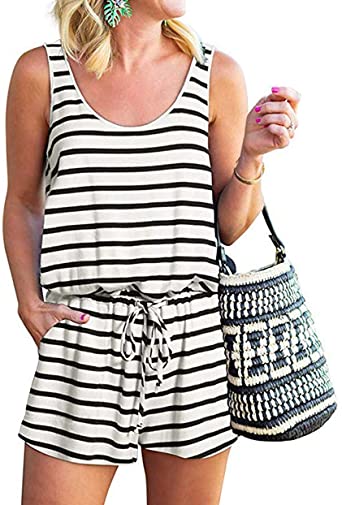 Photo 1 of KIRUNDO Women’s Casual Striped Sleeveless Jumpsuit Crewneck Tie Waist Tank Top Short Romper Pajama with Pockets
SIZE S
