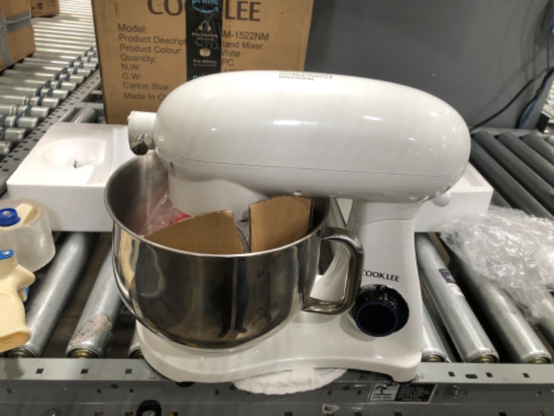 Photo 2 of All-Metal COOKLEE Stand Mixer, 800W 8.5-Qt. Kitchen Mixer 10+1 Speeds with Dishwasher-Safe Dough Hooks, Flat Beaters, Whisk & Pouring Shield, SM-1522NM, Porcelain White
