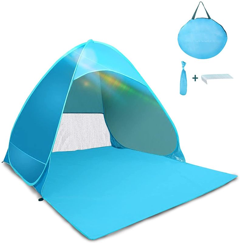 Photo 1 of Beach Tent,Automatic Pop Up Beach Tent UPF 50+ UV Sun Protection Beach,Portable Outdoor Beach Shade Tent Fit 1-3 Person for Camping,Family,Picnic Tent, Beach,Park
