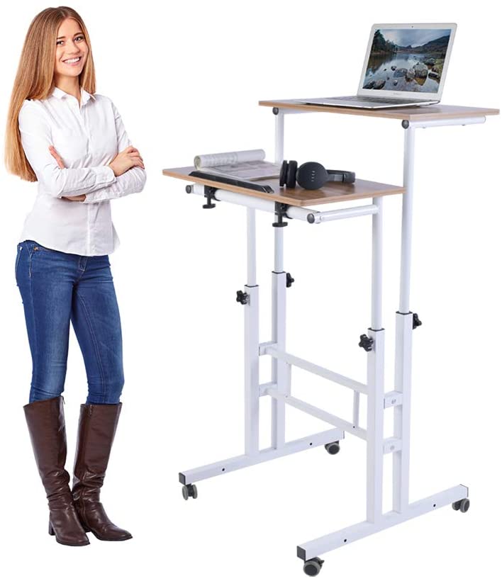 Photo 1 of AIZ Mobile Standing Desk, Adjustable Computer Desk Rolling Laptop Cart on Wheels Home Office Computer Workstation, Portable Laptop Stand for Small Spaces...
