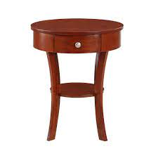 Photo 1 of **DAMAGED** Classic Accents Schaffer 20 in. Mahogany 24 in. Round Wood End Table with Drawer and Shelf
