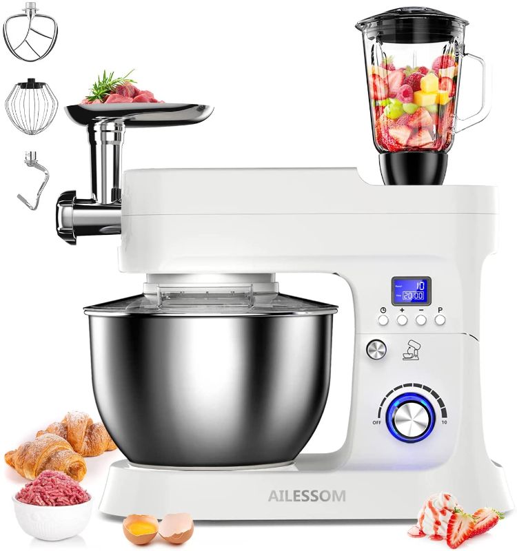 Photo 1 of ***PARTS ONLY***  AILESSOM 8-IN-1 Electric Stand Mixer, 800W 10-Speed With LCD Timer, Attachments include 6.5QT Bowl, Dough Hook, Wire Whip, Beater, Blender, Meat Grinder, Pasta maker, Sausage Kits for Most Home Cooks
