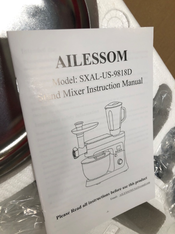 Photo 7 of ***PARTS ONLY***  AILESSOM 8-IN-1 Electric Stand Mixer, 800W 10-Speed With LCD Timer, Attachments include 6.5QT Bowl, Dough Hook, Wire Whip, Beater, Blender, Meat Grinder, Pasta maker, Sausage Kits for Most Home Cooks
