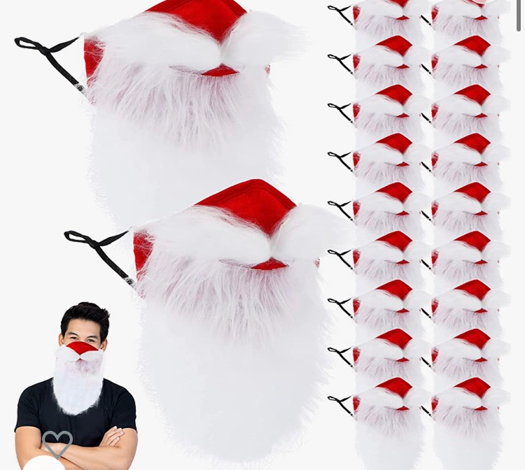 Photo 1 of 20 Pcs Santa Face Mask Santa Beard Mask Funny Christmas Mask with Adjustable Ear Straps for Xmas Holiday Adults Men Cosplay Costume Party Supplies, 8.7 x 5.7 Inches