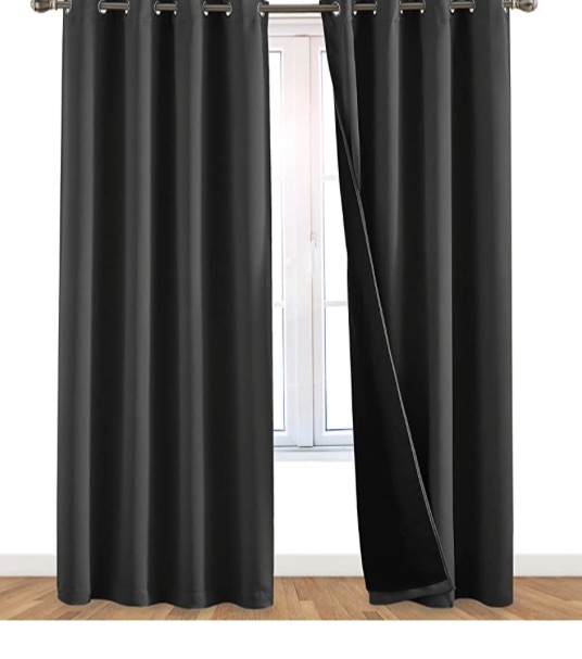 Photo 1 of 
100% Blackout Window Curtains: Room Darkening Thermal Window Treatment with Light Blocking Black Liner for Bedroom, Nursery and Day Sleep - 2 Pack of Drapes, Charcoal (84” Drop x 52” Wide Each