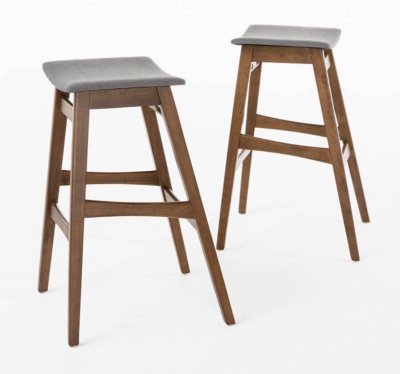 Photo 1 of ***only 1 stool ***** 
Christopher Knight Home Emmaline Fabric / Walnut Finish Bar Stools Dark Grey