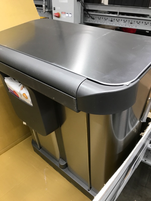 Photo 1 of 58-Liter Nano-Silver Clear Coat Brushed Stainless Steel Dual Compartment Rectangular Recycling Step-On Trash Can