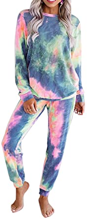 Photo 1 of EVALESS Women Long Pajamas Sets Long Sleeve Top and Elastic Pants Sleepwear Home Loungewear
