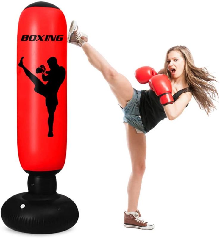 Photo 1 of Kids Punching Bag-63inch Free Standing Punching Bag Humanoid Pattern Inflatable Boxing Stand Big Punching Bag for Kids and Adults
