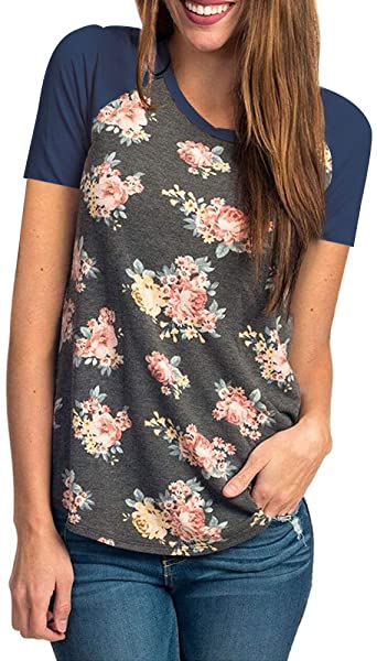 Photo 1 of CEASIKERY Women's Blouse Short Sleeve Floral Print T-Shirt Comfy Casual Tops for Women XXL