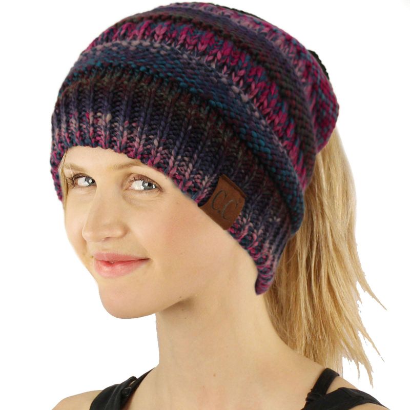 Photo 1 of CC Ponytail Messy Bun BeanieTail Soft Winter Knit Stretchy Beanie Hat Cap- young teens 
